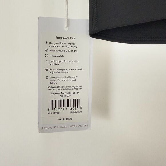 TAVI Empower Bra S Black Ebony Light Support Padded U-Back Sweat Wicking NWT B24 - Picture 4 of 6